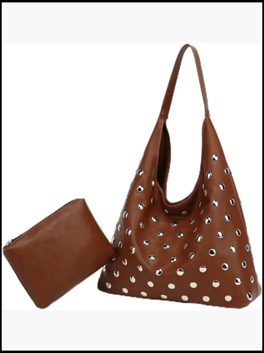 Studded Hobo Bag Vegan Leather Tote Purse Soft Slouchy Shoulder Bag